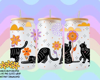 day of the dead cat, Halloween, glass wrap, PNG, sublimation, Dia de muertos,  spooky, dtf transfer file, cup wrap, 16 oz