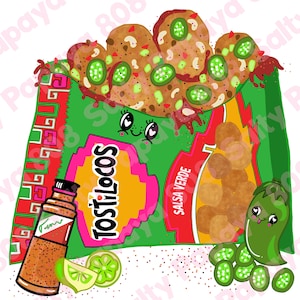 Tostiloco, Tostitos, Mexicaanse snacks, bocadillo, Mexicano, png, digitaal ontwerp, Mexicaanse png, t-shirtontwerp, schattige Mexicaanse kawaii, latino
