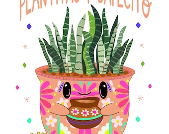Plantitas y Cafecito, coffee and plants, Talavera png, Mexican png, sublimation, digital downloadable file