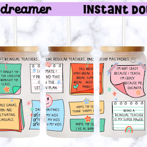Bilingual Teacher affirmations png, glass wrap,  bilingual teacher, dual language, cup wrap,  sublimation file, post it note