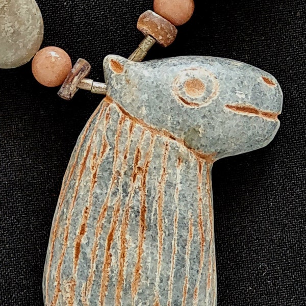 Rare Very Old Stone Lama's head is the centrepiece for this very unusual necklace