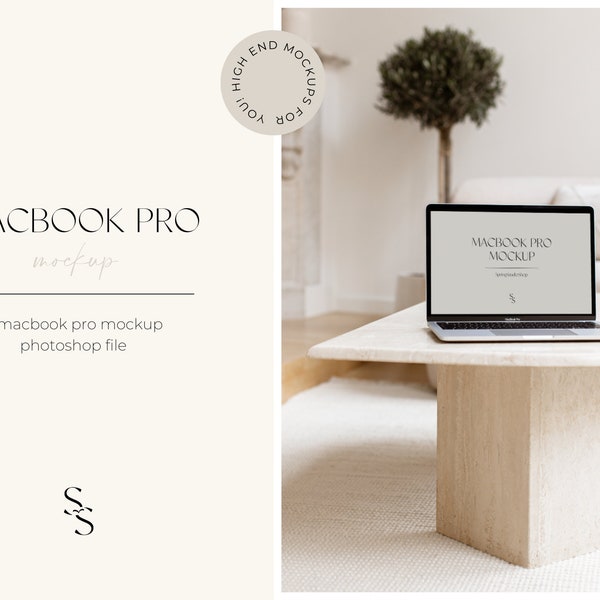 Macbook Pro Mockup, Laptop Mockup, Minimalistic, Beige, Photographic, lifestyle, for designers, for webdesigners