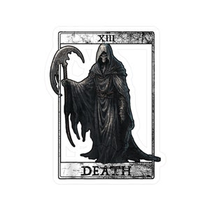 Adesivo de cartão de tarô vintage, adesivo Death Reaper, adesivo de Satanás oculto, adesivo de terror profano