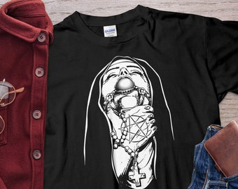 Choked Up Nun Unisex T-shirt Bondage Naughty Girl, Unholy Nun shirt, Sexy Pinup, Aesthetic Clothing Gift For Friends, Sexy Provocative