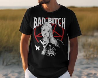 Satanic Tattoo Bad-Bitch Girl tshirt Unholy Nun Shirt Unisex T-Shirt