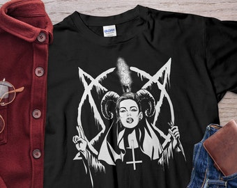 Occulte Satan 666 Sexy Nun Girl productor tshirt Unholy Nun Shirt Unisex T-Shirt