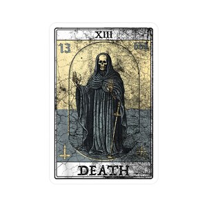 autocollant vintage, autocollant de mort, autocollant de carte de tarot, autocollant squelette, autocollant occulte, autocollant satanique, autocollant d’hommes d’horreur