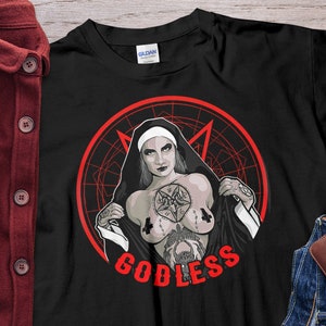 Sexy Nun Godless Tattoo tshirt Unholy Nun Shirt Unisex T-Shirt