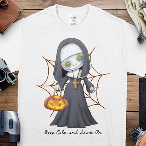 Keep Calm and Sacred On Shirt, Nun Halloween Shirt, Screaming Spooky Shirt, Punk Shirt, Cartoon Nun Shirt, Nun Draw Tee