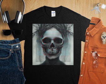 Goth Aesthetic Grunge Occult Emo Satanic Vaporvave Camiseta unisex calavera oculta, camiseta de calavera pagana, camiseta de calavera gótica, ilustración de calavera