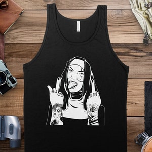 Bad Nun Bite Me Unholy Nun Unisex Tank Top, Tattoo Nun Shirt, Tattoo Tee, Hip Hop Shirt, Bad Nun Shirt, Crazy Gift Shirt For Halloween