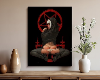 Bad Nun Sexy Love Satan Posters, Nun Poster, Satanism Poster, Dark Poster, Horror Wall Art, Sexy Girl Wall Art, Fall Of Satan, Nun Prints
