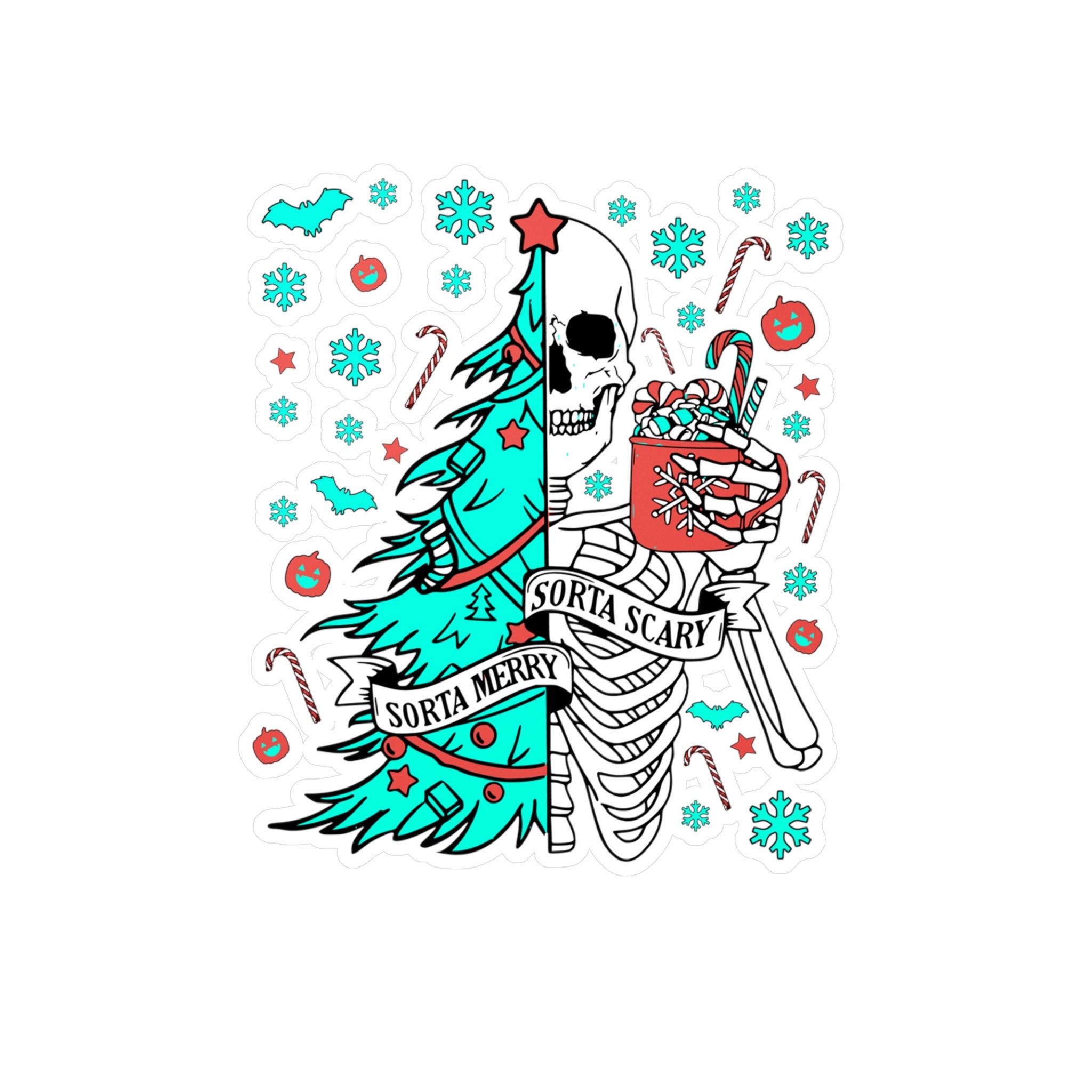 Sorta Merry Sticker, Sorta Scary Sticker, Funny Christmas Skeleton Tree ...