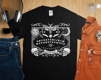 Ouija Spirit Board Gothic Shirt, Hexerei okkultes Halloween Rib T-Shirt, Ouija Board Shirt, Hexe Wicca Halloween Kostüm