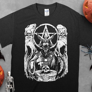 Satanic Priest Unisex T-shirt, Satanic Devil with Skull Occult 666 Goat Pentagram Baphomet Shirt, satanism shirt, satanist shirt, dark tee