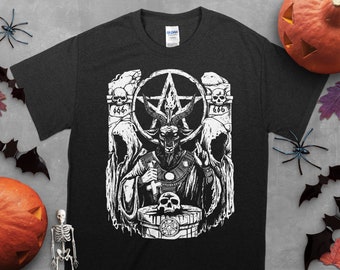 Darkside Pentagram Baphomet Glow In The Dark Occult Horror Halloween Men's Black Cotton Short Sleeve T-Shirt - Foto 4