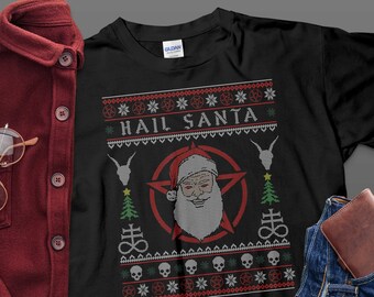 Devil Santa Claus Unisex T-shirt, Hail Santa Shirt I Pentagram Death Metal Satan Costume Shirt, Christmas Horror Tee, Horror Christmas shirt