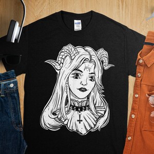Devil Girl, Satanic Goth Choker Blackcraft Glitch Halloween T-Shirt Goat Girl Demon t shirt