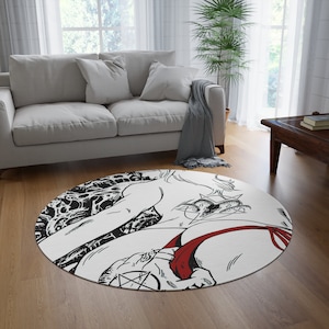 Runder Teppich, Satanischer Dämon, Mädchen, Nasser, Klebriger Sexy Teppich, Satanischer Dekor, Gothic Teppich, Baphomet Wohnkultur, Satanischer Hexenteppich, Halloween Geschenk für Freunde