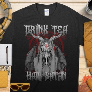 Drink Tea Hail Satan I Occult Baphomet T-Shirt, happy halloween tee, aesthetic shirt, goth shirt, horror shirts, grunge clothing