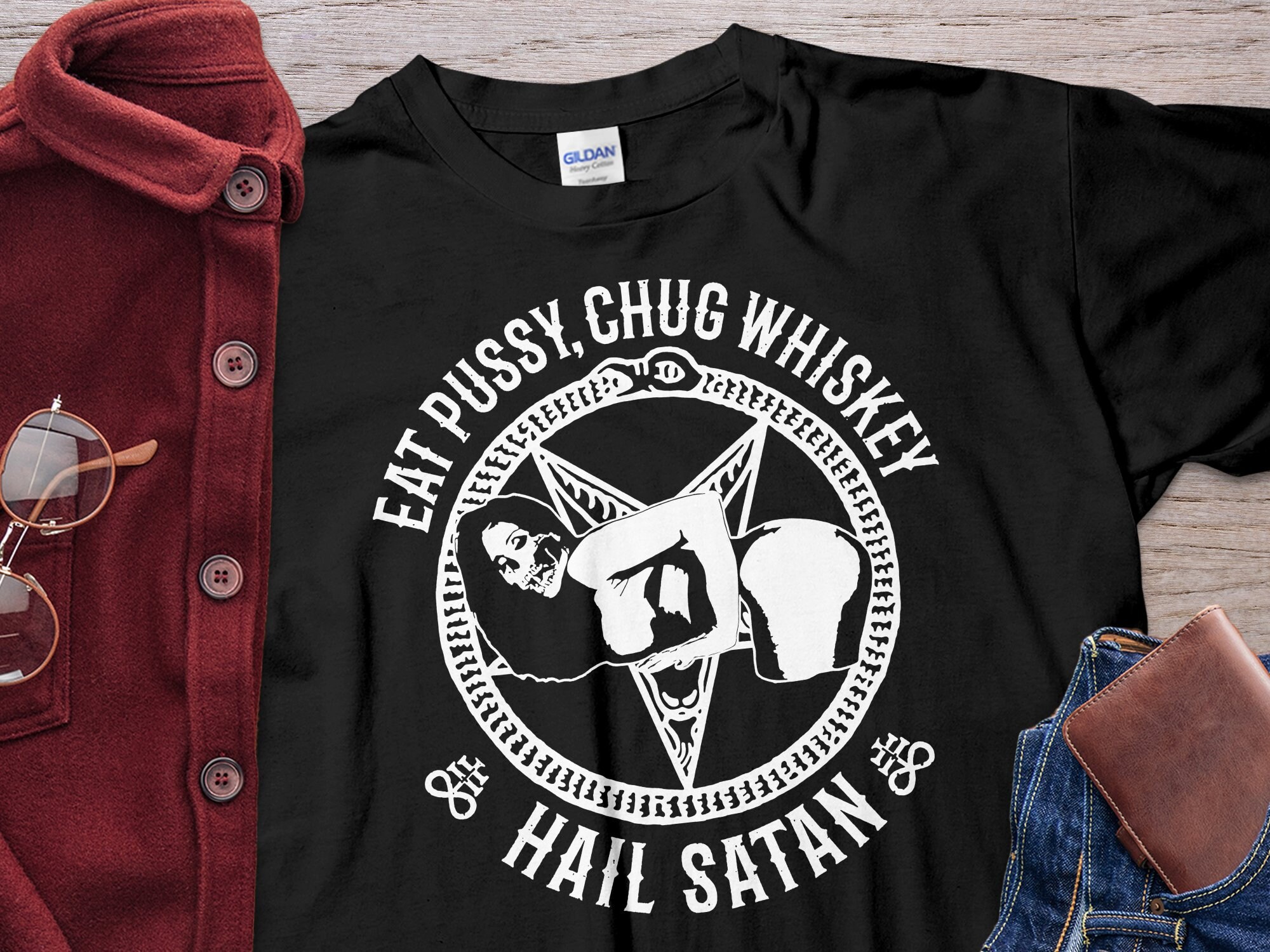 AAA Purple Ghost Hail Satan Punk Rock T-Shirt - Men's, 100% Cotton, Black