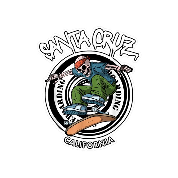Santa Cruz Skater Laid Back Sticker, California Skeleton
