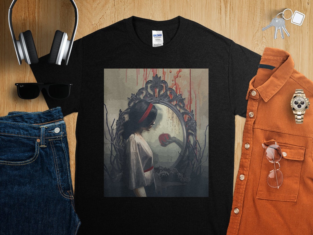 Sad Girl Mirror Gets an Apple Creepy Gothic Art T-shirt Vintage Graphic ...