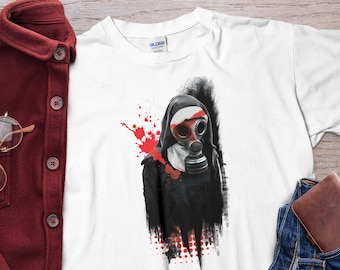 Nun black gas mask tshirt Unholy Nun Shirt Unisex T-Shirt