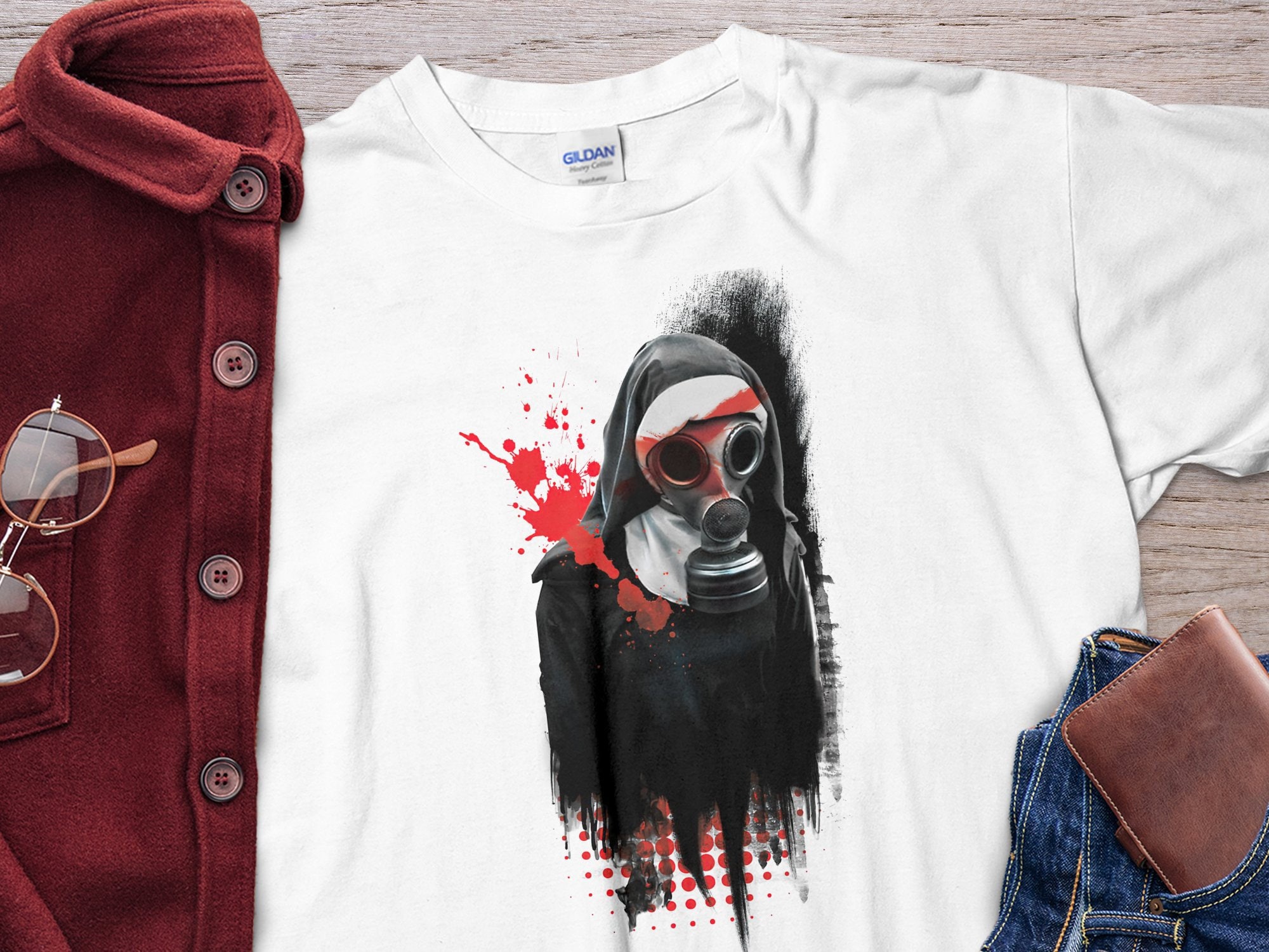 Tee-shirt Unisexe Vintage Cold Cave Nun - Taille S à 5XL - Impression Graphique Blanche - Coton - Fait Main Aux USA