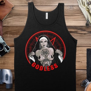 Sexy Nun Godless Tattoo tshirt Unholy Nun Shirt Unisex Tank Top