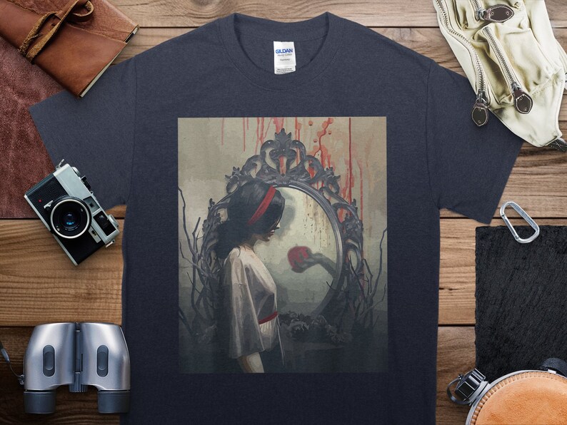 Sad Girl Mirror Gets an Apple Creepy Gothic Art T-shirt Vintage Graphic ...