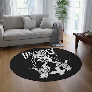 Funny Unholy Nun Round Rug, Nun Tattoo Rug, Satan Rug, Halloween rug, Gothic home decor, Devil Rug, Horror Rug, bedroom rug, Nun Rug