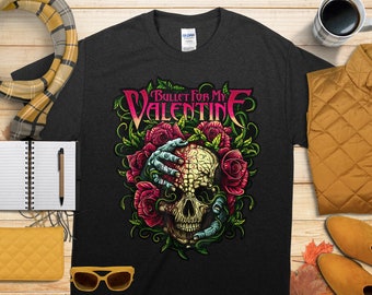 Bala engraçada My Valentine Skull Roses e Red Blood Horror Camiseta presente para o dia das bruxas, camiseta com coroa de flores, camisa com caveira de açúcar, camisa assustadora