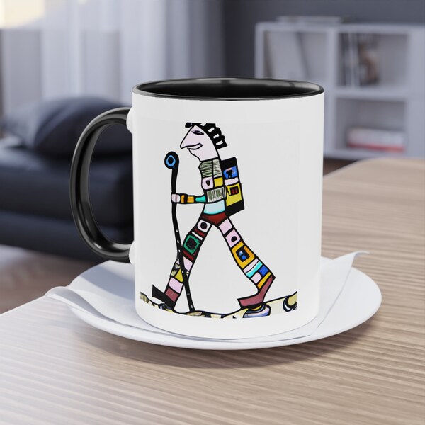 Bunter Wanderer im Hundertwasser Style - Unique Artwork - Coffee Lover's & Outdoor Enthusiast Gift