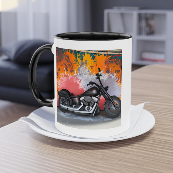 Harley-Davidson inspirierte Biker Tasse, bedruckt mit Street Art und Graffiti, ein einzigartiges Geschenk für Motorradfans