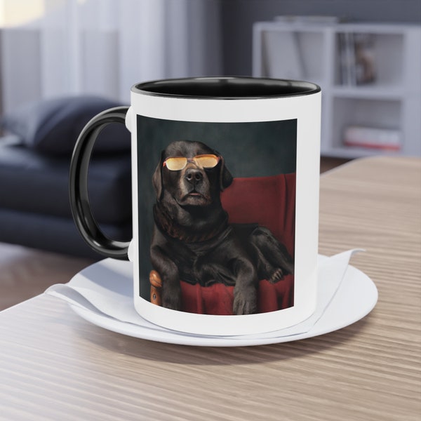 Schwarze Tasse mit Labrador Hund - Innen mit Renaissance Kunst, lustige Geschenkidee