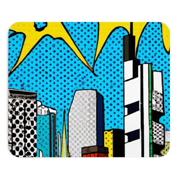 Pop-Art Mousepad Frankfurt mit Roy Lichtenstein ähnlichem Kunstdruck - Bürodekoration  Geschenkidee, modernes Design