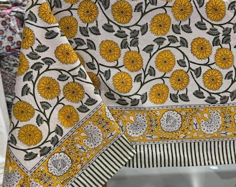 Tovaglia rettangolare in cotone con stampa floreale Boho Handblock, 60 x 60 pollici, per 6 persone, per cucina e sala da pranzo, decorazione in stile rustico, tovaglia per matrimonio