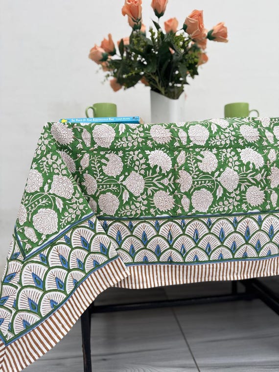 Green Wedding Tablecloths Custom Boho Vintage Tablecloth, Table Decor Setting, Handmade Rectangle \ Square \ Round All Sizes Available