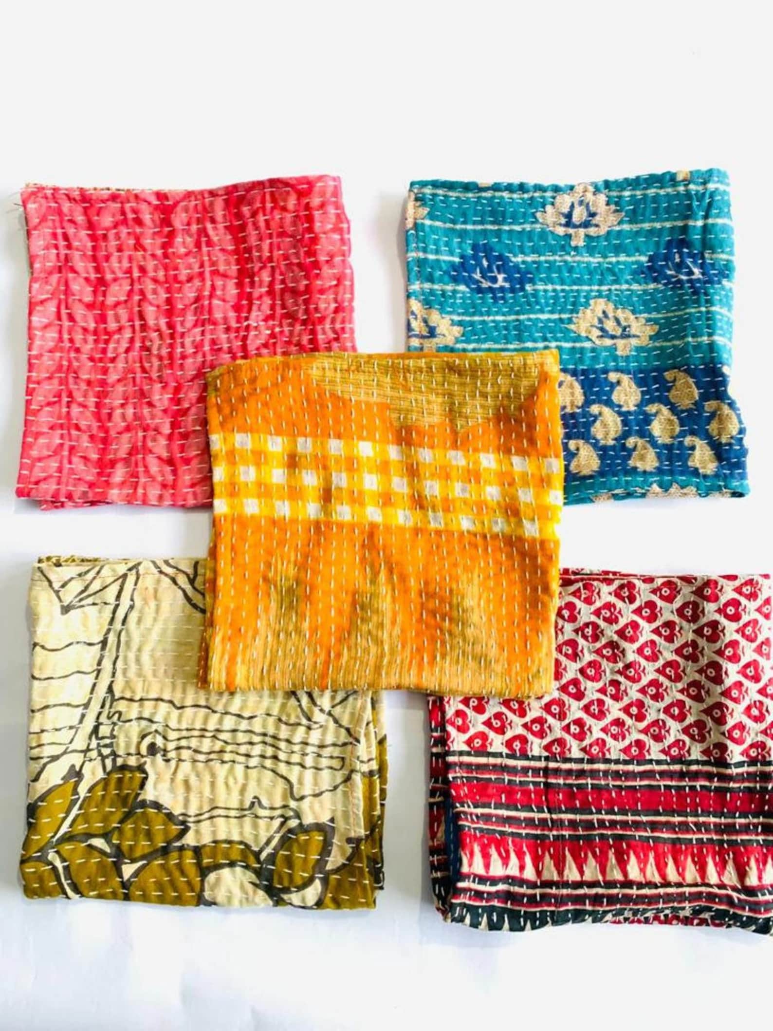 Bohemian Vintage Kantha Dinner Napkins, Handmade Boho Table Napkins, Napkins sets | Kitchen Reusable napkins Assorted Cloth Napkins - 12x12'' Inches, 30 pc set