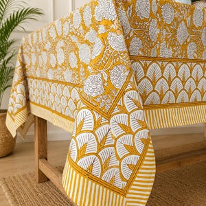 Yellow Vintage Handmade Boho Tble cloths For Wedding, dinner, Party Customize Size' Rectangle / Round / Square Washable Reusable Tablecloths
