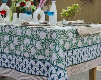 Tovaglia vintage in 100% cotone con stampa a blocchi, quadrata/rettangolare/rotonda, con tovagliolo/tovaglietta/runner, decorazione da tavolo fatta a mano