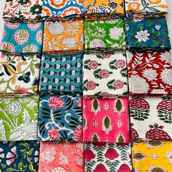 100 % Cotton Bohemian Mix and Match Block Print Cloth Dinner Table Reusable Napkins  Eco/Earth Friendly Reusable Cocktail Zero Cloth Napkins