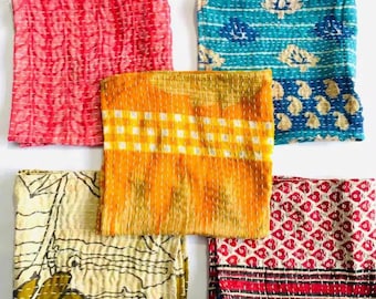 Reversible Handmade Kantha Napkins Set For Dinner, 100% Cotton Double Layer Reusable Table Napkins, Mix And Match Assorted Cloth Napkins,