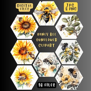 Sunflower Clipart PNG 16 Honey Bee Designs bumble Bee Clipart Bee Patterns Watercolor Sunflower bumble Bee Tumblr Sublimation Honey Bee PNG