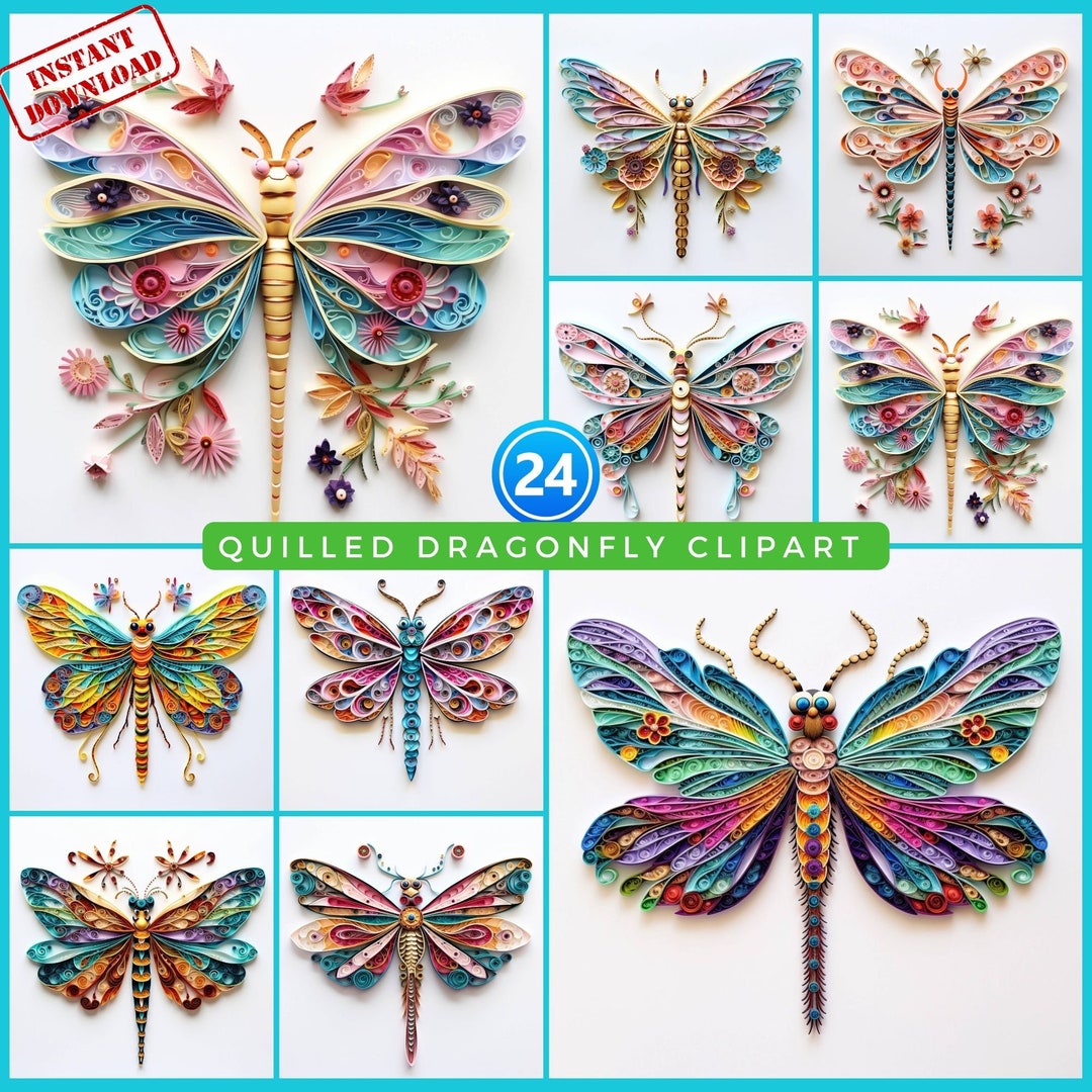 24 Quilled Dragonfly Clipart Quilled Paper Clipart Dragonflies PNG