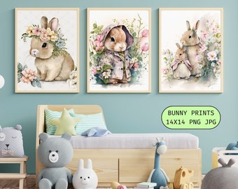 Watercolor Bunny Clipart: Nursery Decor Designs (PNG, JPG)