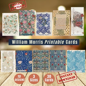 Conjunto de 10 tarjetas de William Morris Tarjetas imprimibles de William Morris Paquete Tarjetas de felicitación florales vintage Descarga instantánea Tarjetas de regalo digitales