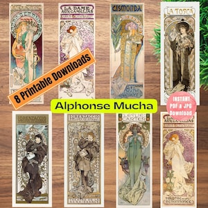 Alphonse Mucha Printable Bookmarks collection of  iconic artwork Art Nouveau Digital Bookmarks Vintage Art Alphonse Maria Mucha Artist Book