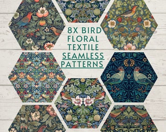 William Morris Seamless Pattern Bundle: Vintage Floral & Bird Art (Digital Paper)